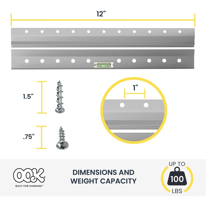 OOK French Cleat, Picture and Mirror Hanger with Hardware, 100lb, Aluminum, 533208 - Image 3